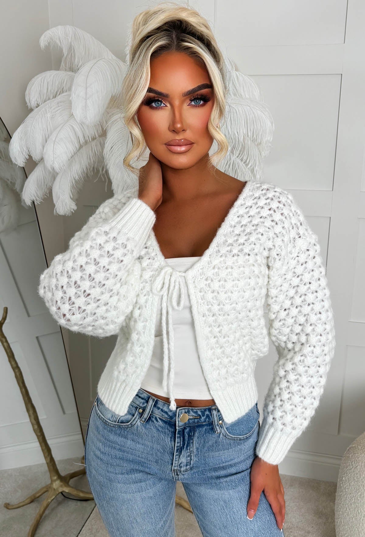 chunky knit cream knitted jacket