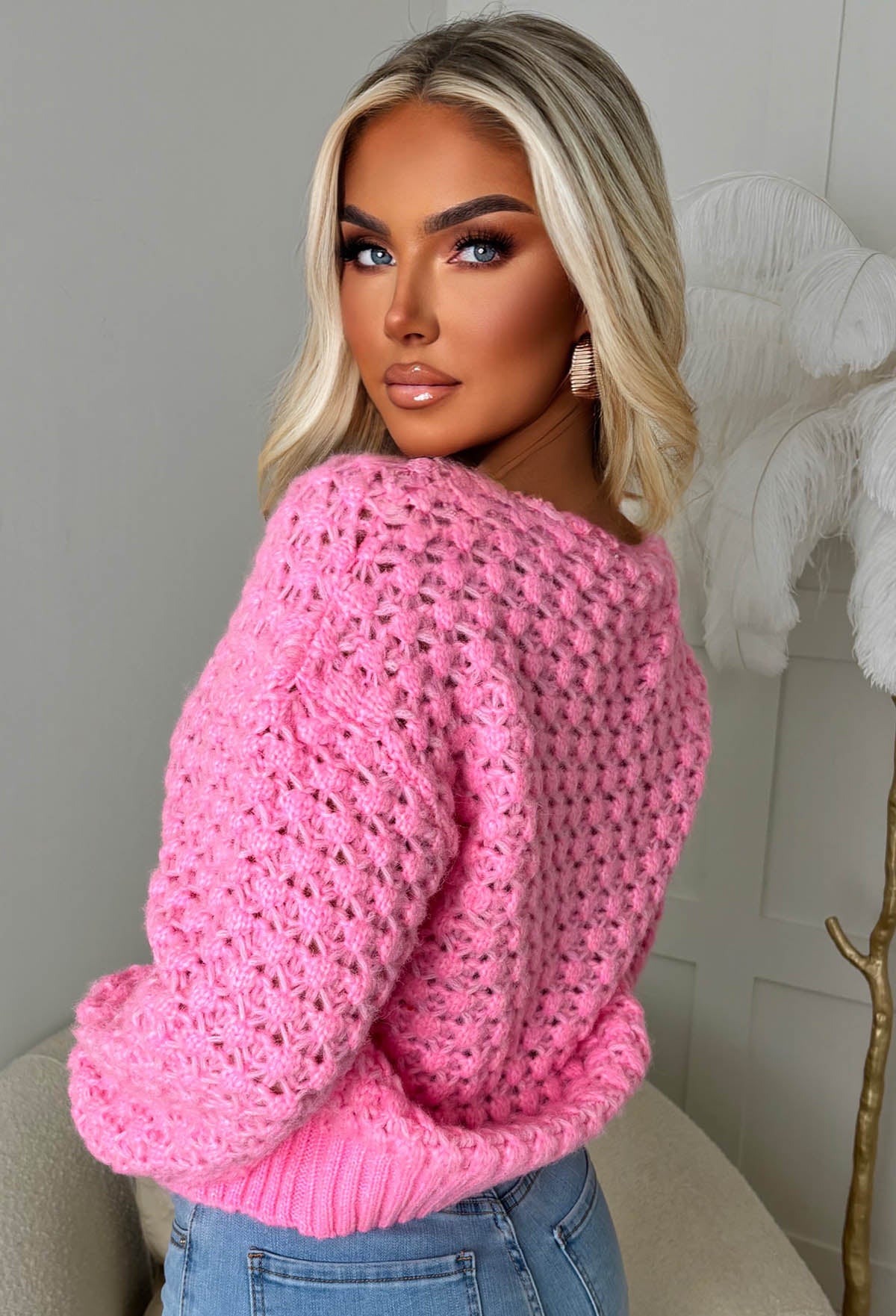 Sophia Pink Chunky Knit Cardigan