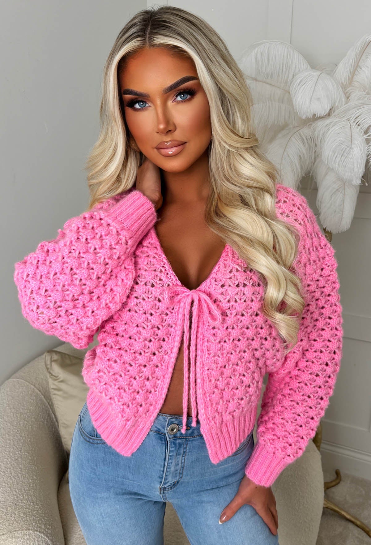Sophia Pink Chunky Knit Cardigan