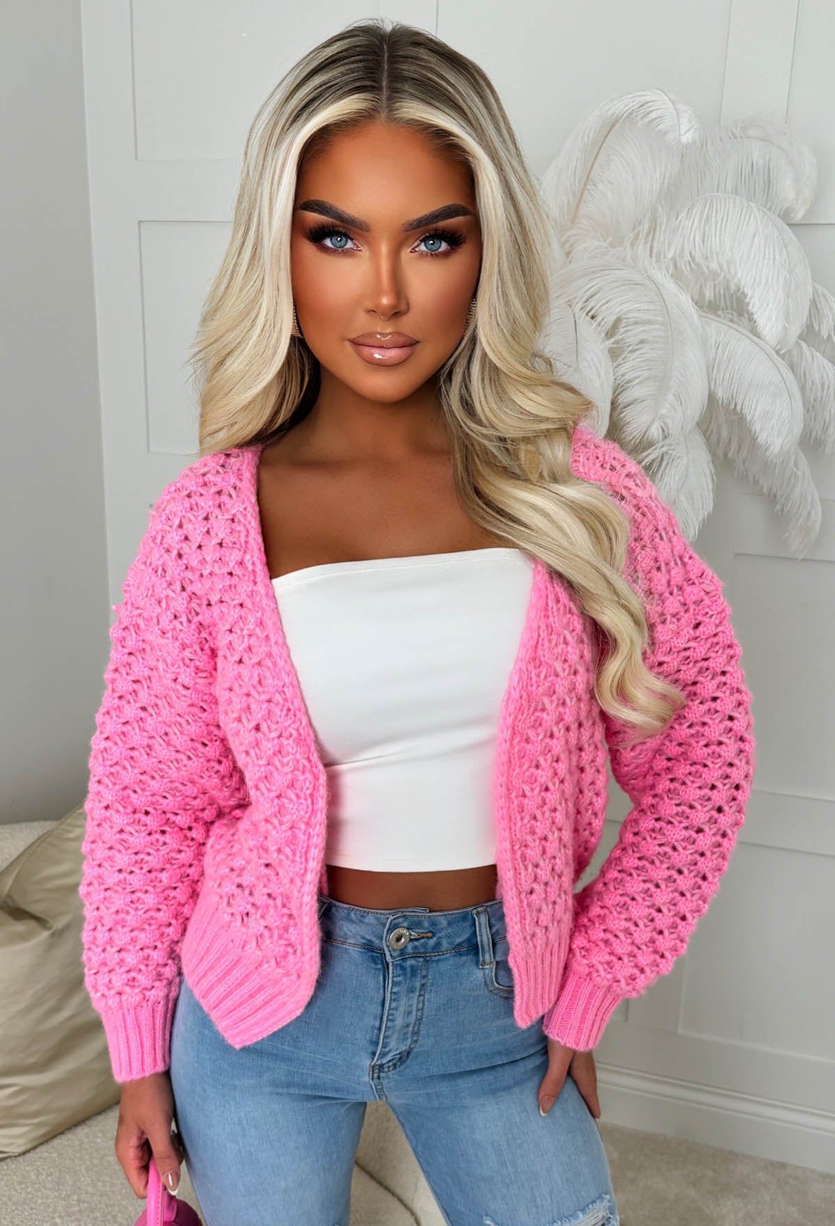 Sophia Pink Chunky Knit Cardigan