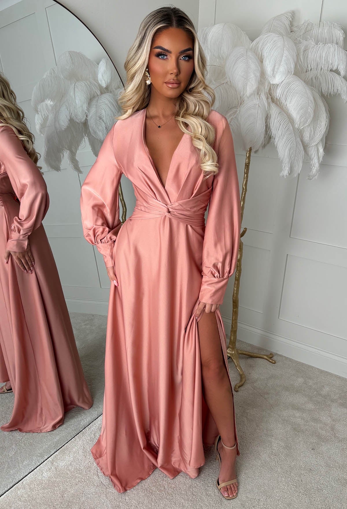 long sleeve plunge dress GOKATOSAU Women's Sexy Thigh Split Long Cocktail Black and a sassy maxi length Ribbed Modal Long-Sleeve Plunge Maxi