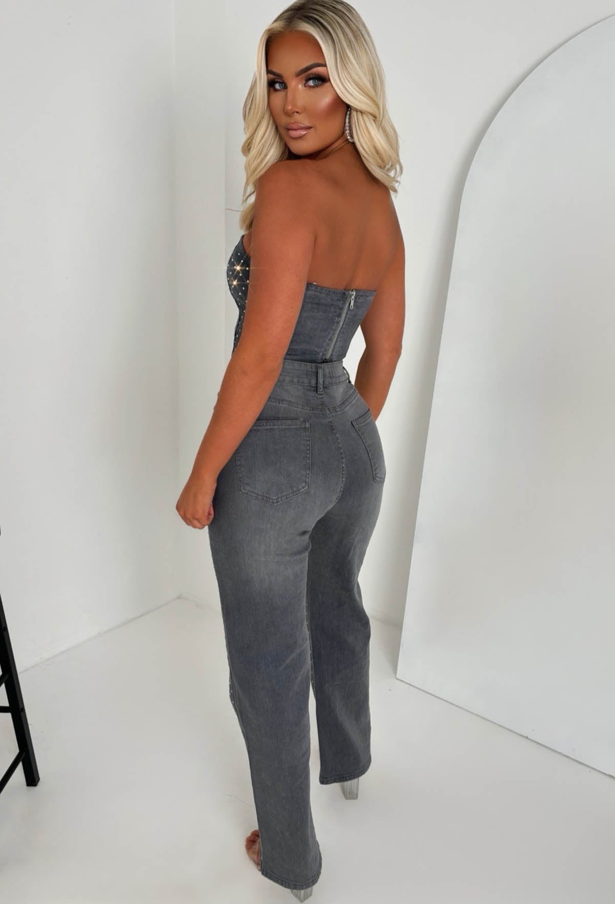 Sparkle Lover Black Stretch Denim Diamante Co-Ord Set