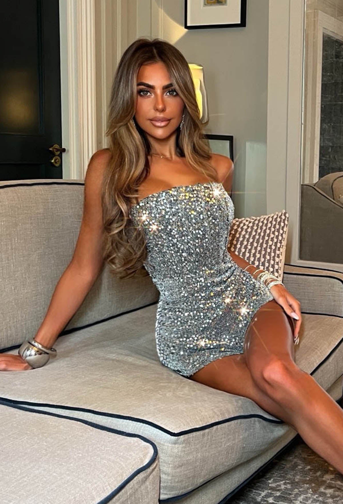 Sparkle Season Silver Sequin Short Playsuit