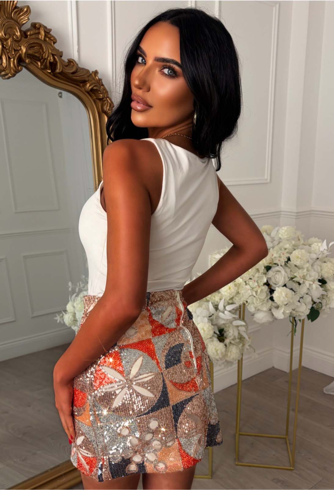 Sparkles In The Sun Orange Sequin Mini Skirt