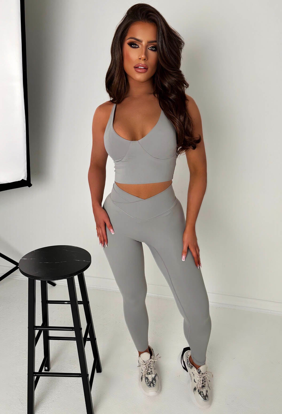 Sporty Girl Grey Halter Neck Top & Leggings Active Set