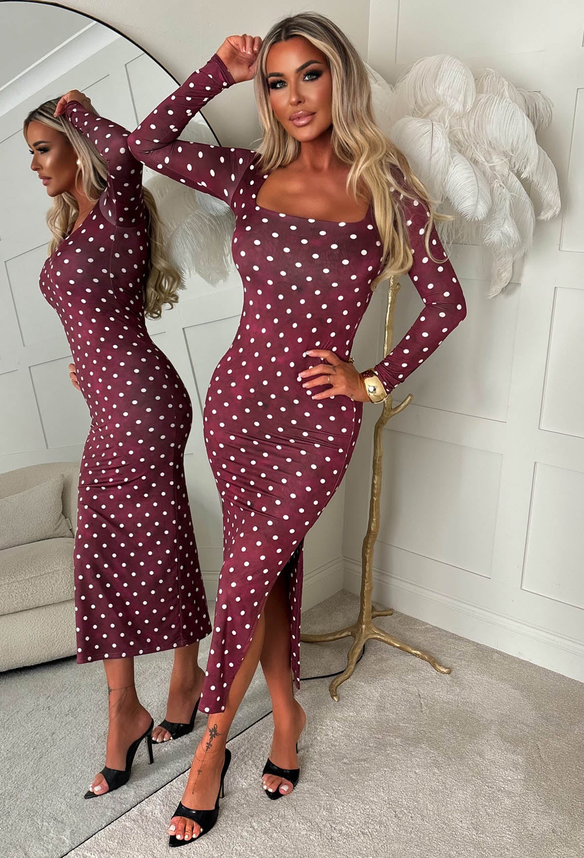 Spotty & Dotty Burgundy Polka Dot Basic Midi Dress