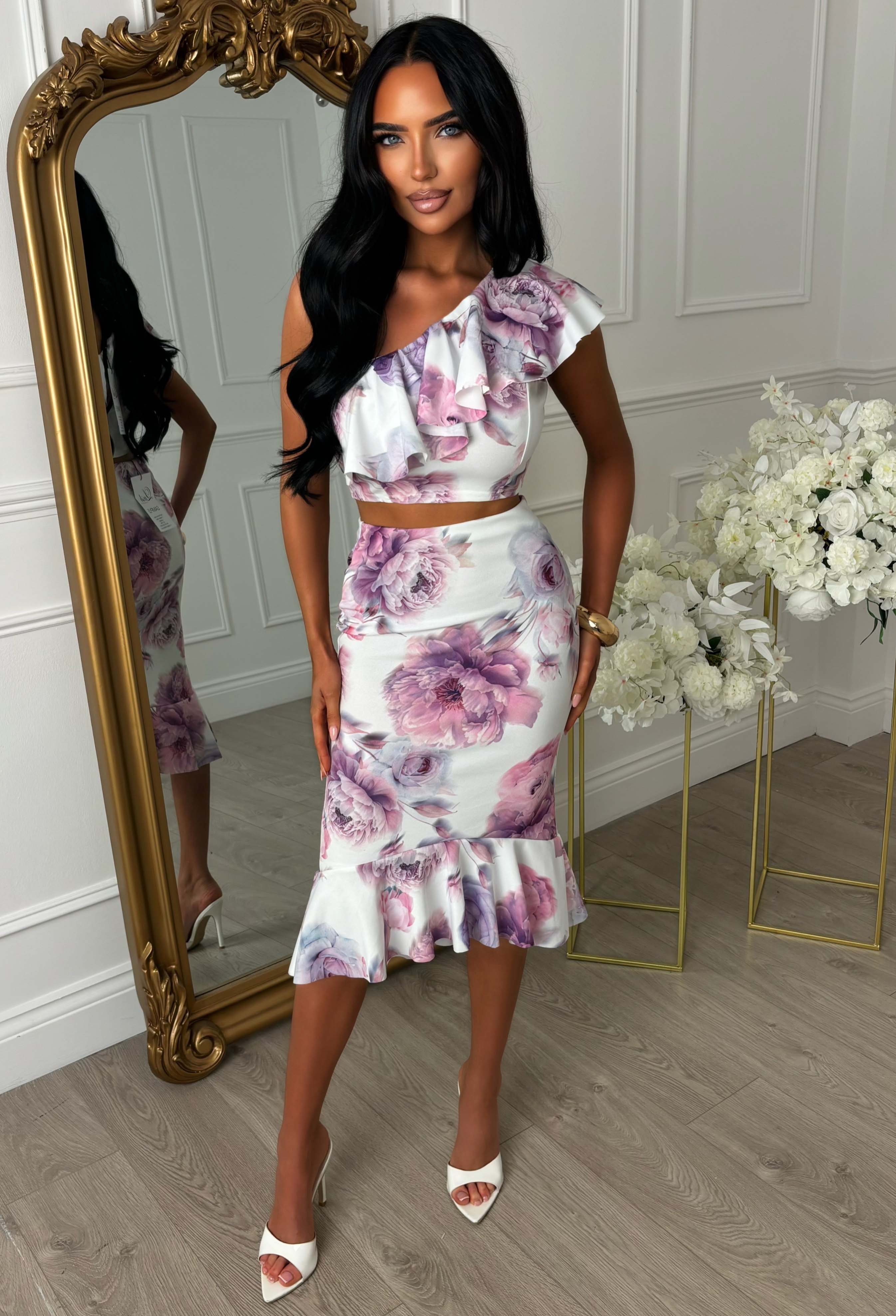Spring Blooms Lilac Floral Printed Skirt Co-ord Set