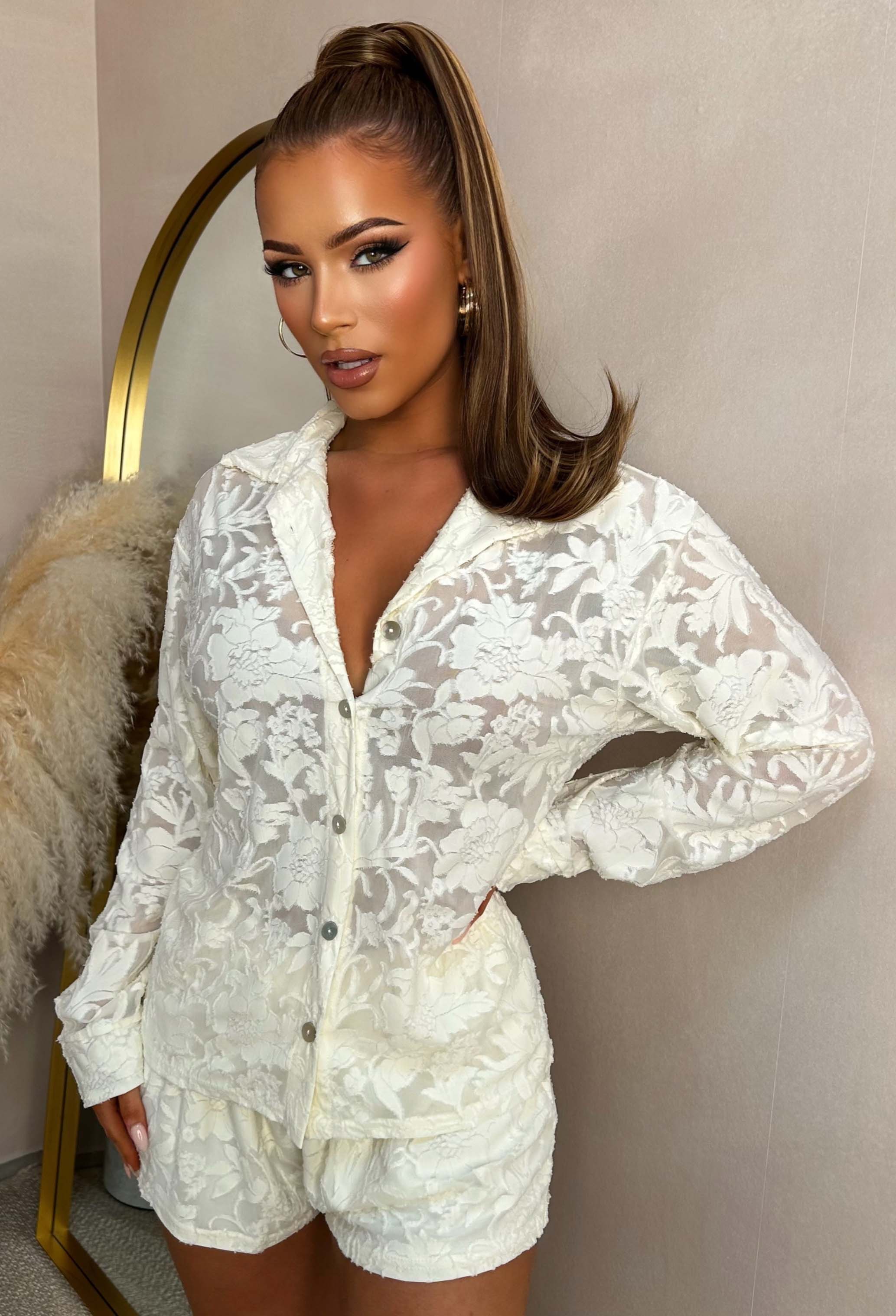 Spring Cutie Cream Burnout Shirt & Short Co-Ord Set