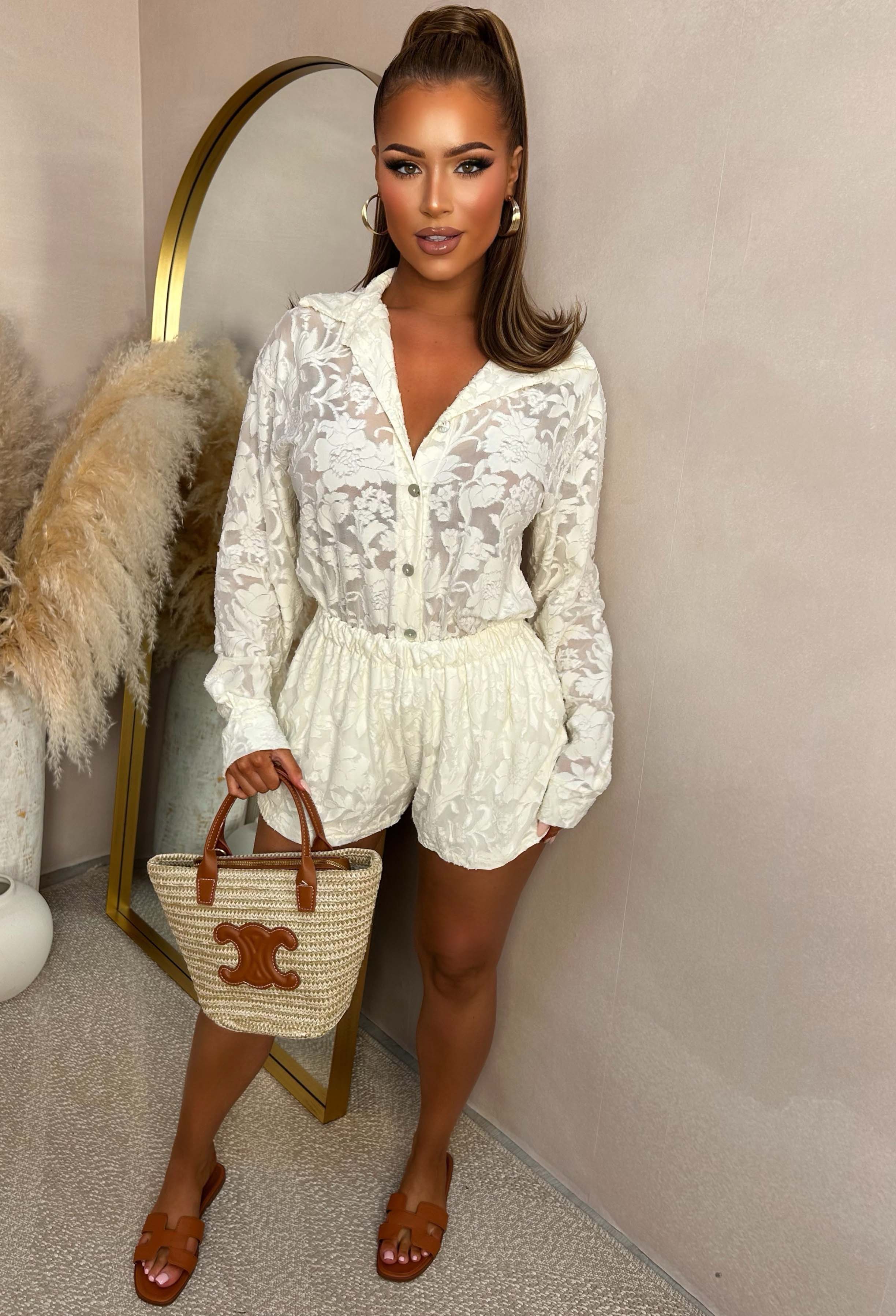 Spring Cutie Cream Burnout Shirt & Short Co-Ord Set