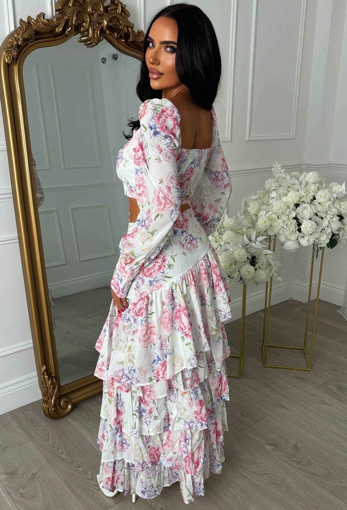 Spring Into Style Pink Floral Print Waterfall Skirt Co-Ord Set