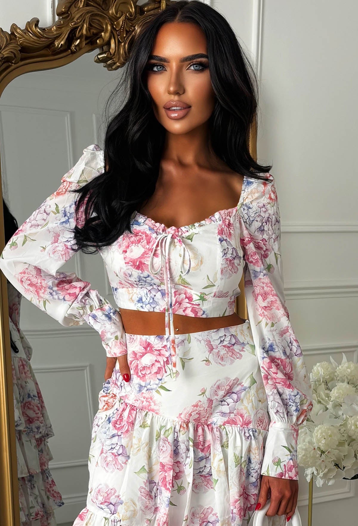 Spring Into Style Pink Floral Print Waterfall Skirt Co-Ord Set