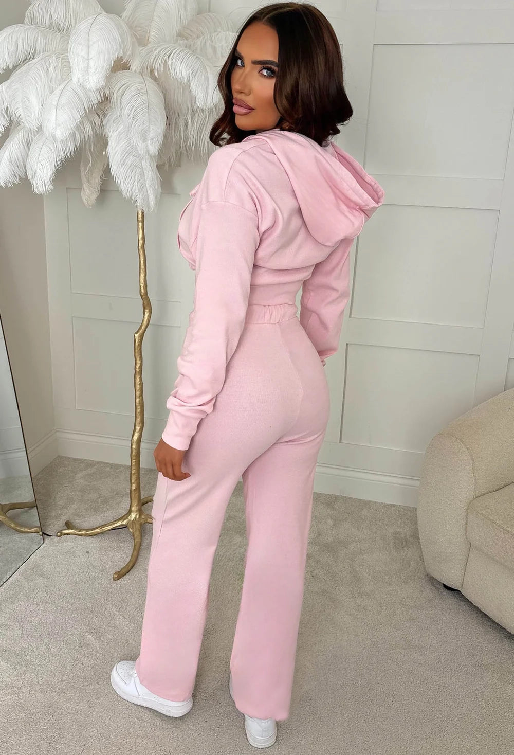 Stay Cool Pink Cropped Zip Hoodie & Trouser Set