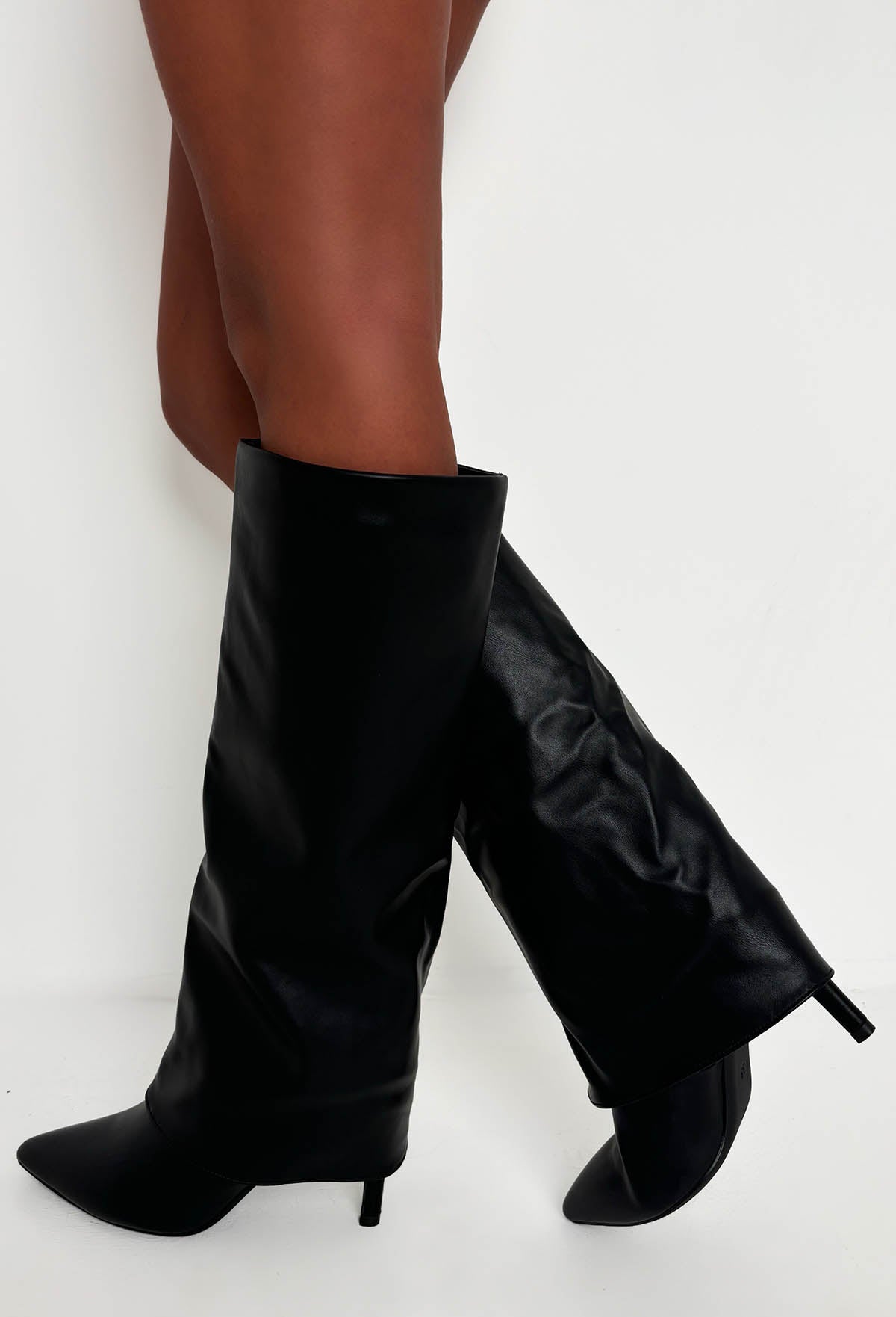 Step By Step Black Stiletto Knee High Shark Boots