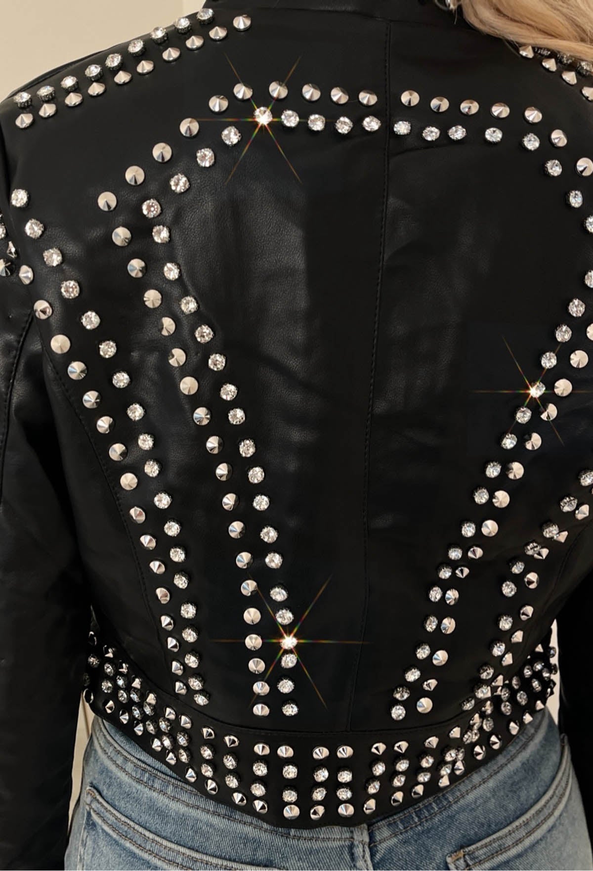 Studded Couture Black Studded Cropped Faux Leather Jacket