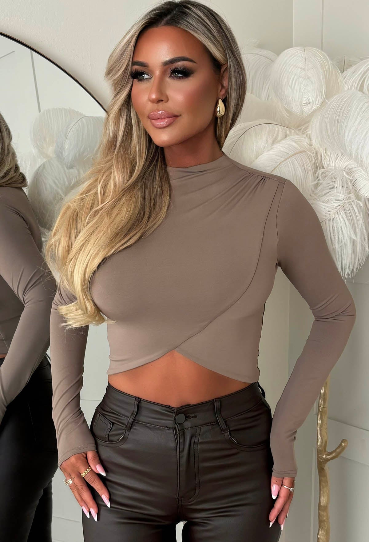 Sugar Sweet Mocha Jersey Cropped Wrap Top