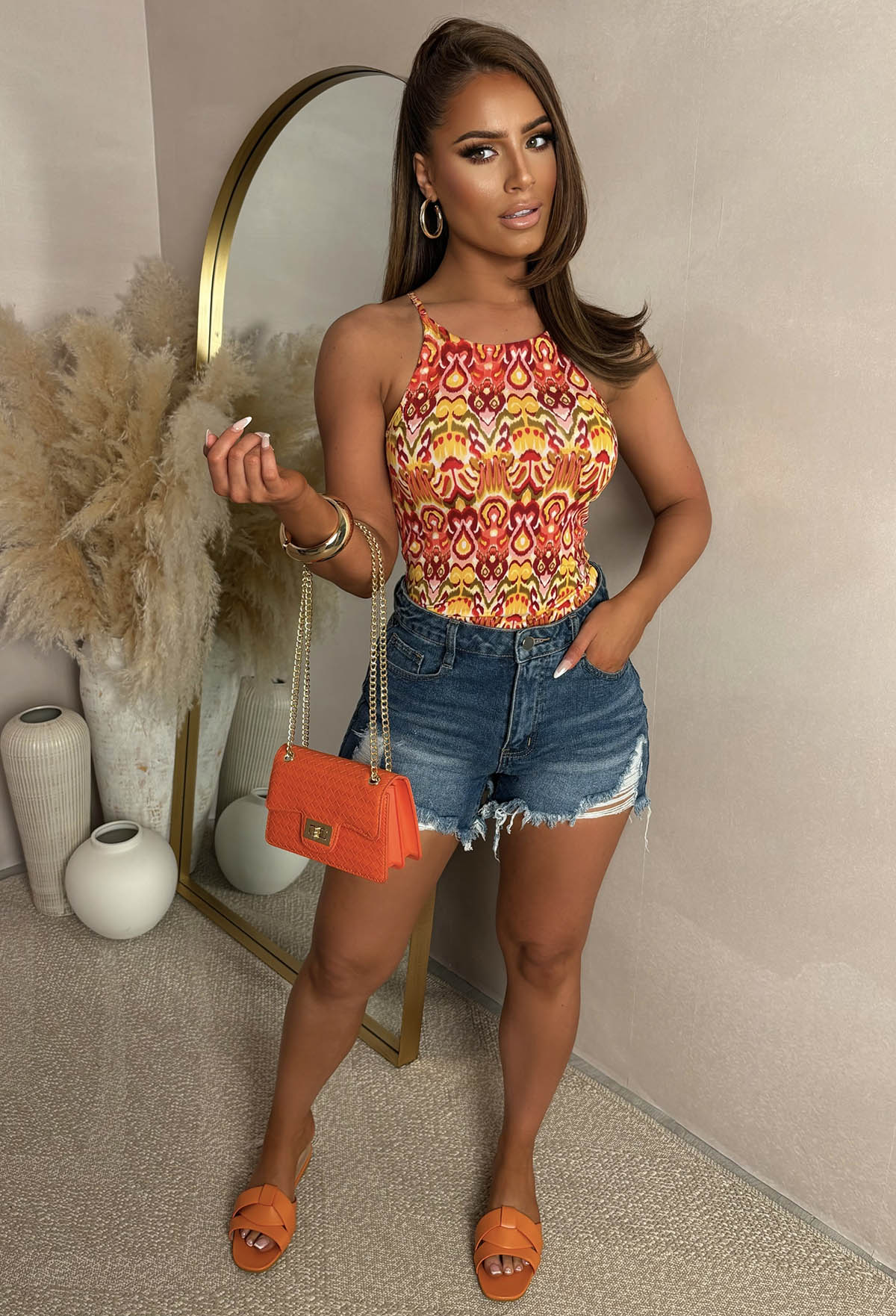 Summer Dazing Coral Printed Vest Top