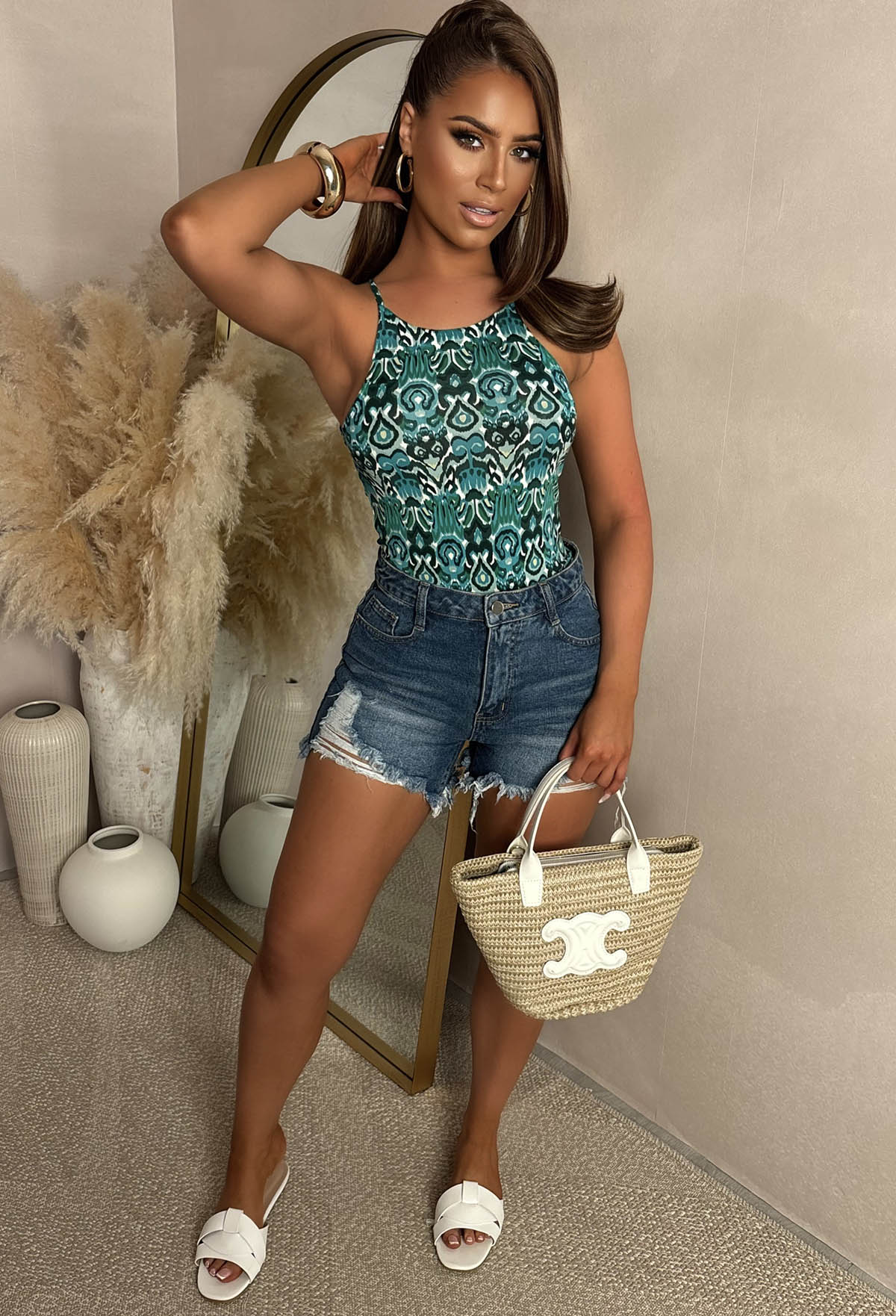 Summer Dazing Teal Printed Vest Top