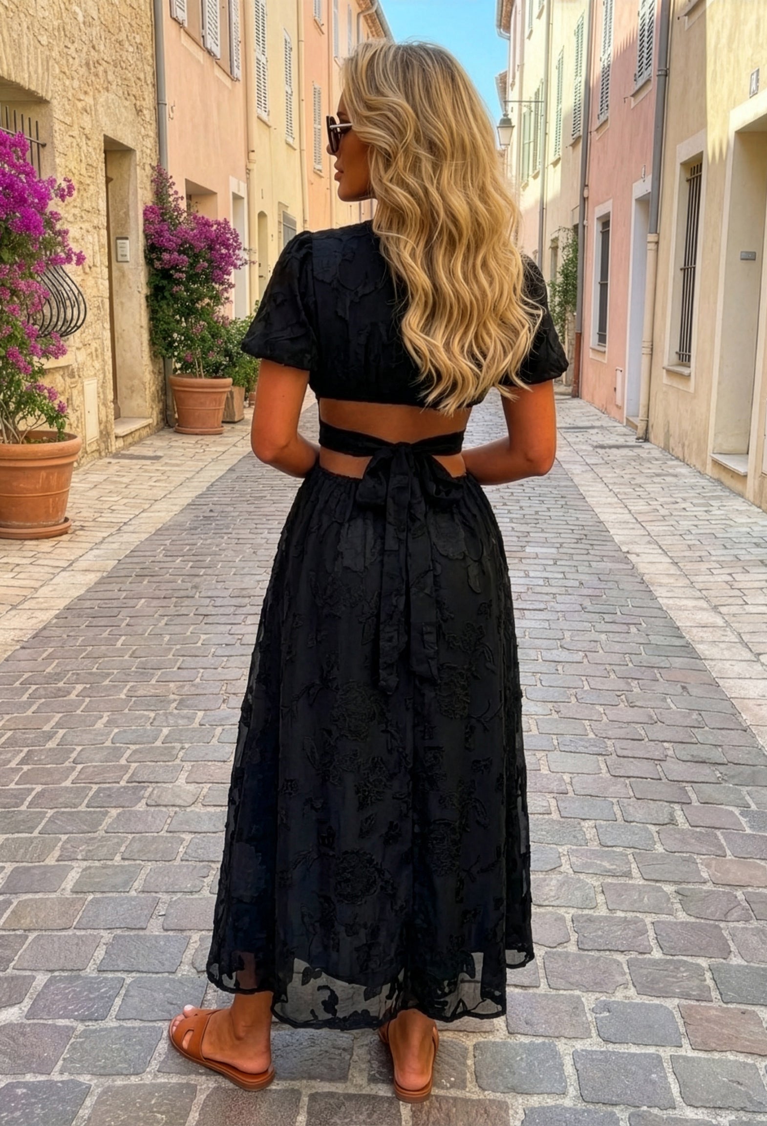 Summer Dream Black Side Cut Out Print Maxi Dress