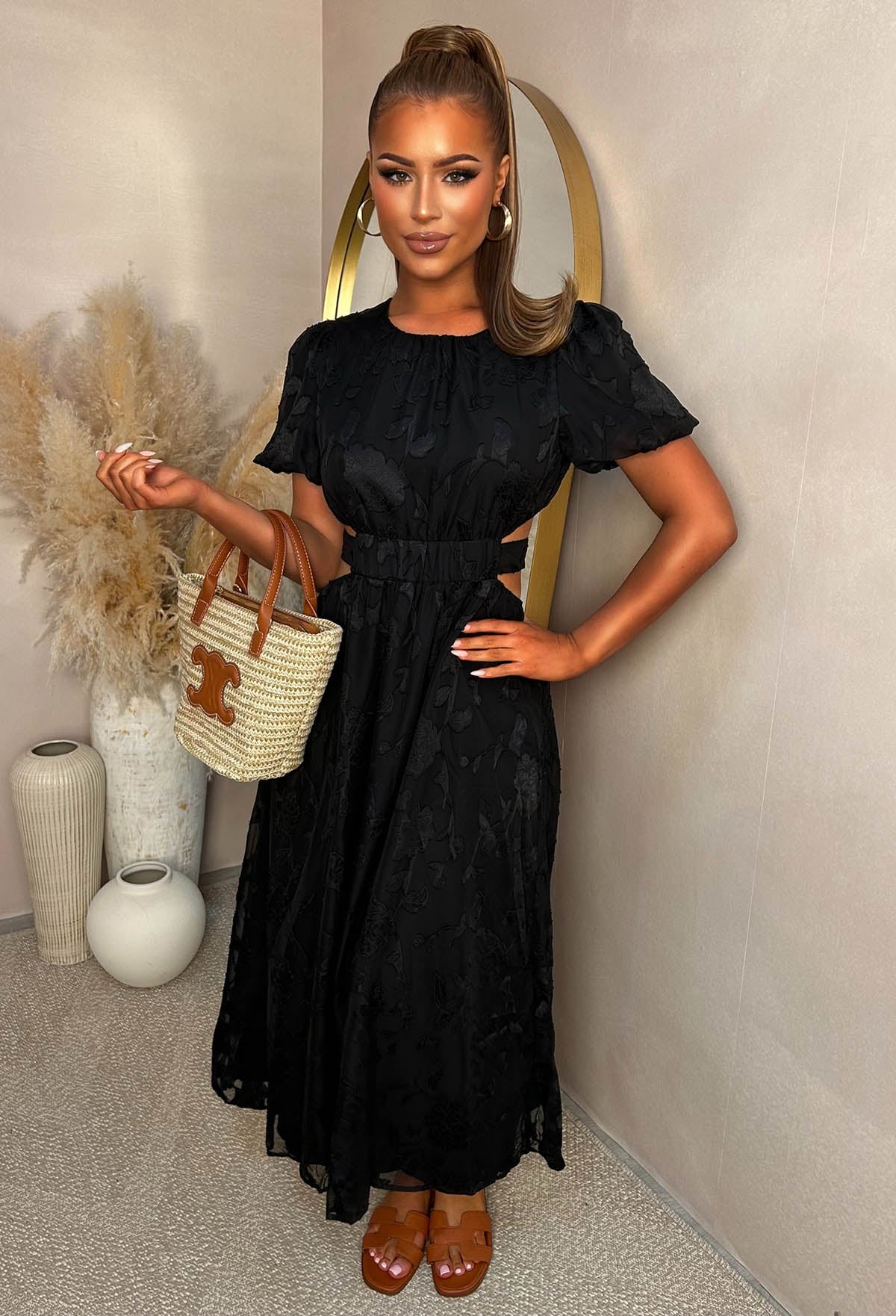 Summer Dream Black Side Cut Out Print Maxi Dress