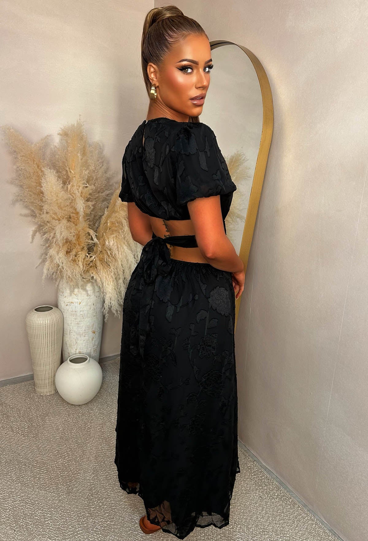 Summer Dream Black Side Cut Out Print Maxi Dress