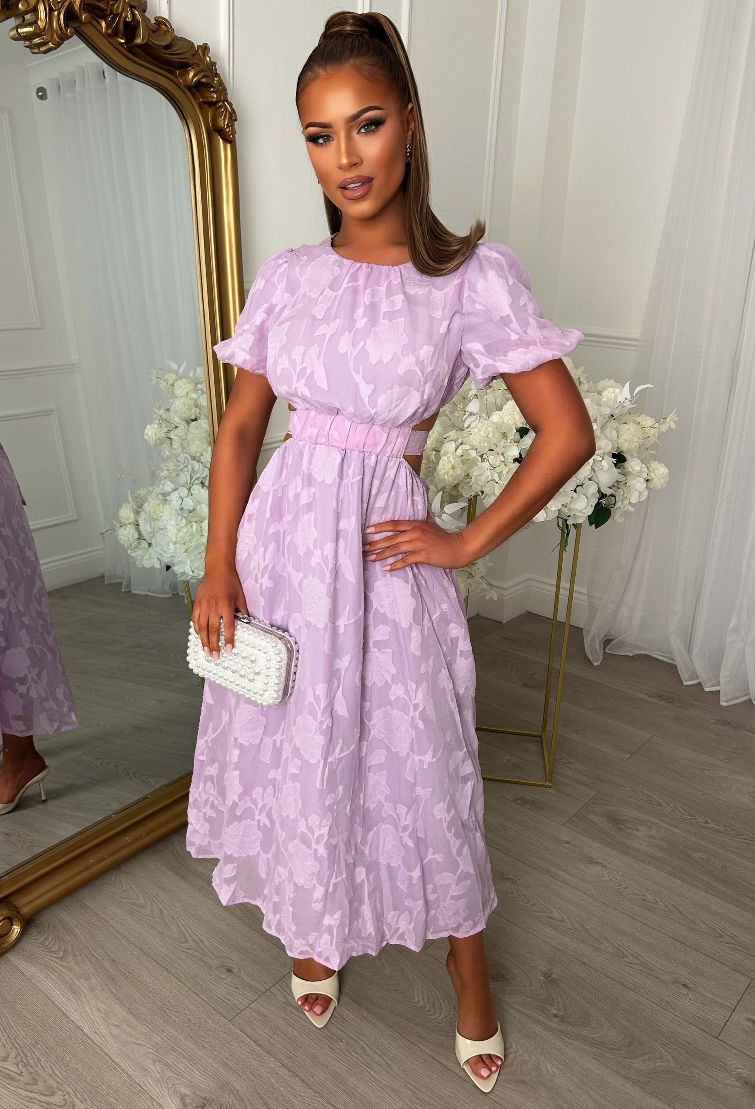 Summer Dream Lilac Side Cut Out Print Maxi Dress