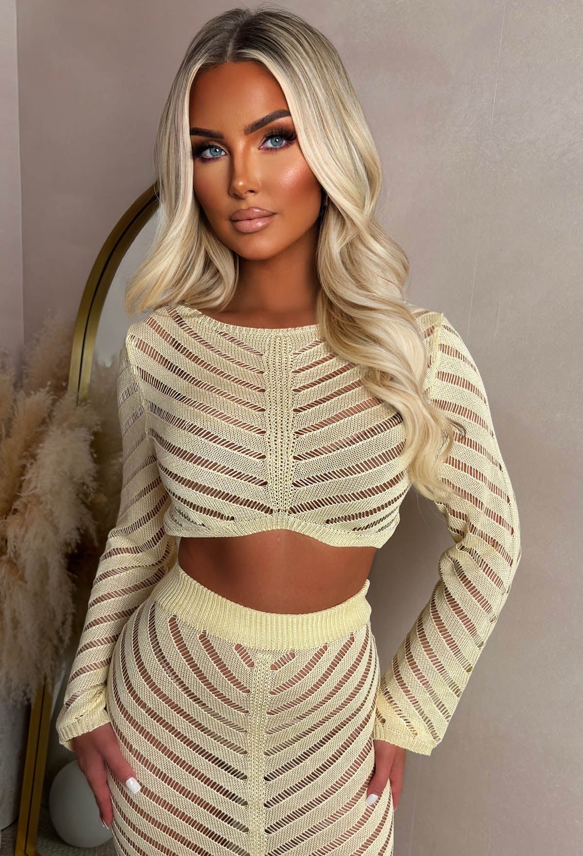 Summer Kisses Yellow Sheer Knit Midi Skirt Co-Ord Set