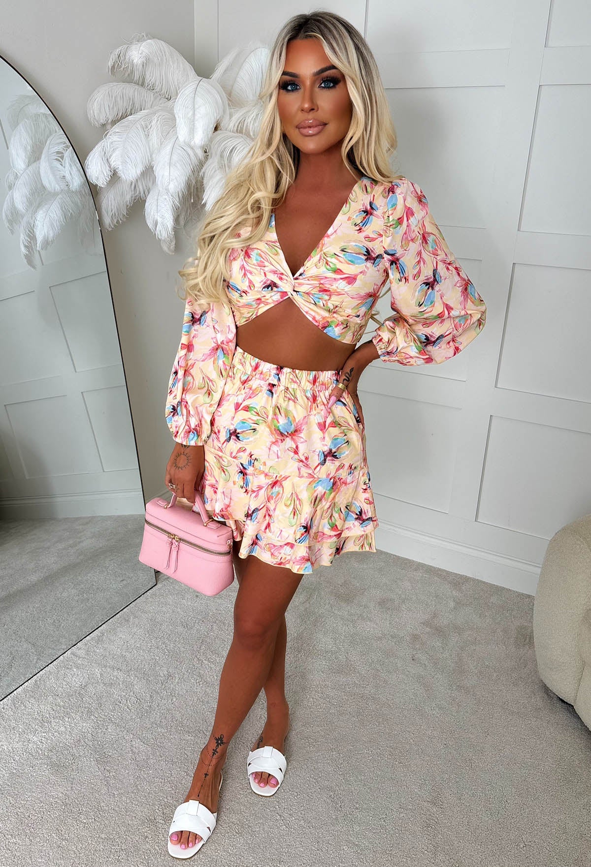 Sunkissed Siren Yellow Knot Detail Ruffle Skirt Co-ord