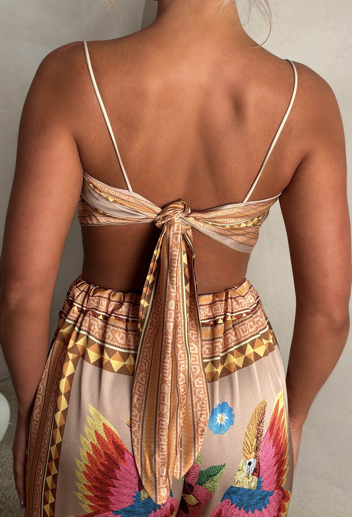 Sunkissed Sizzle Taupe Satin Top And Trouser Co-Ord