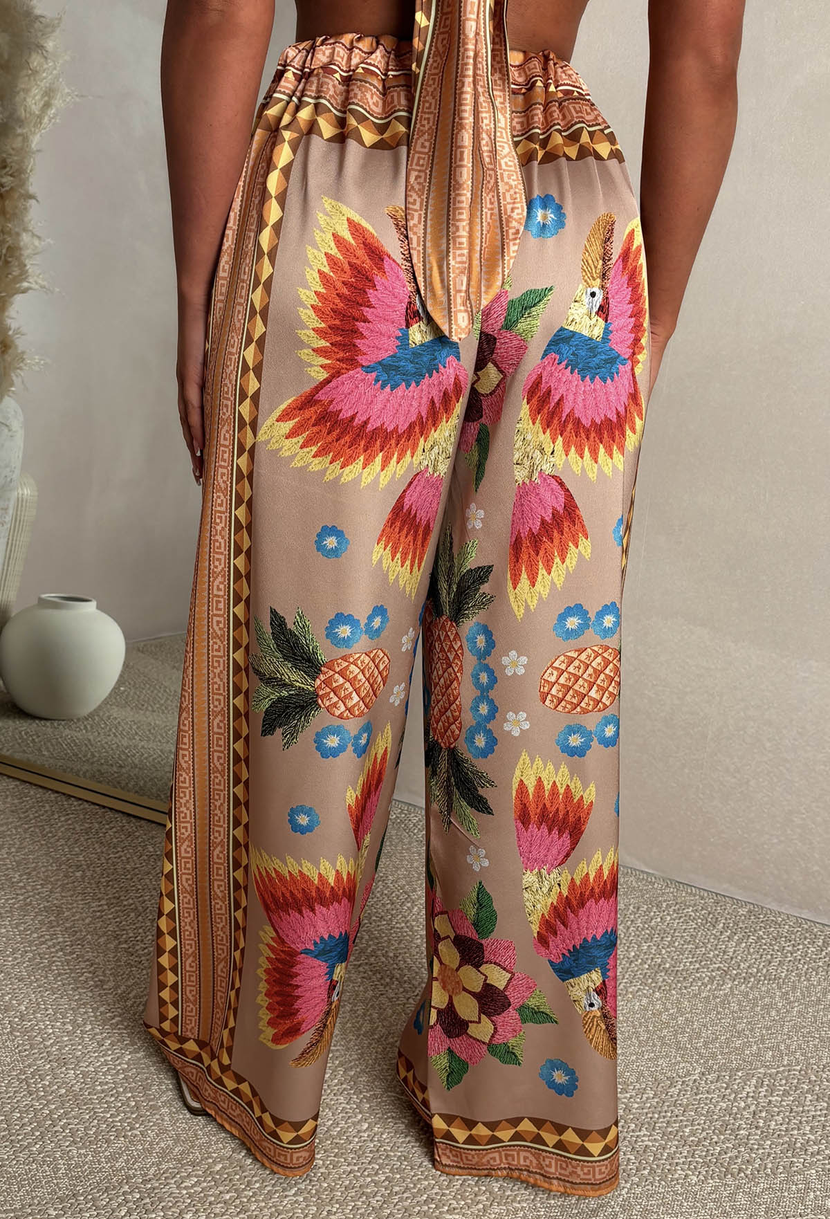 Sunkissed Sizzle Taupe Satin Top And Trouser Co-Ord