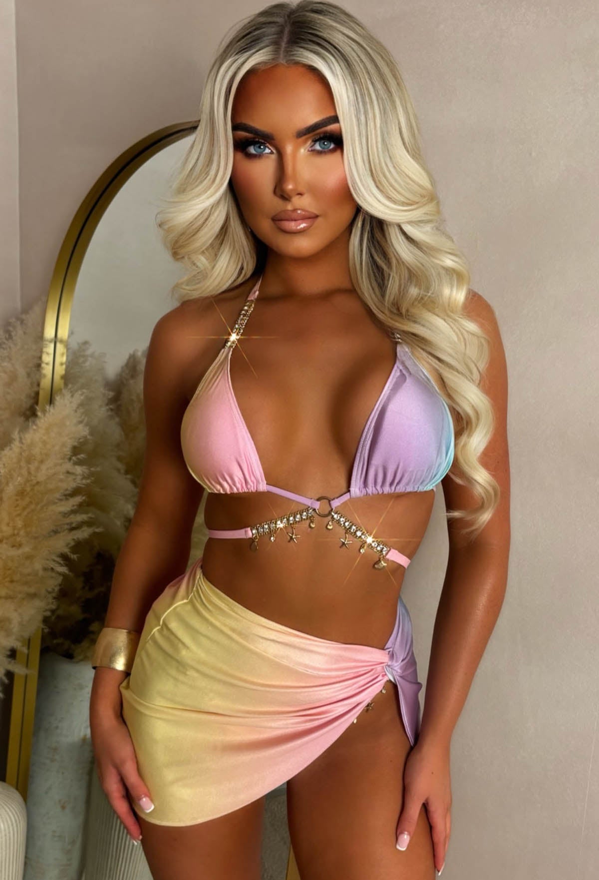 Sunkissed Symphony Multi Ombre Embellished Tie Triangle Bikini