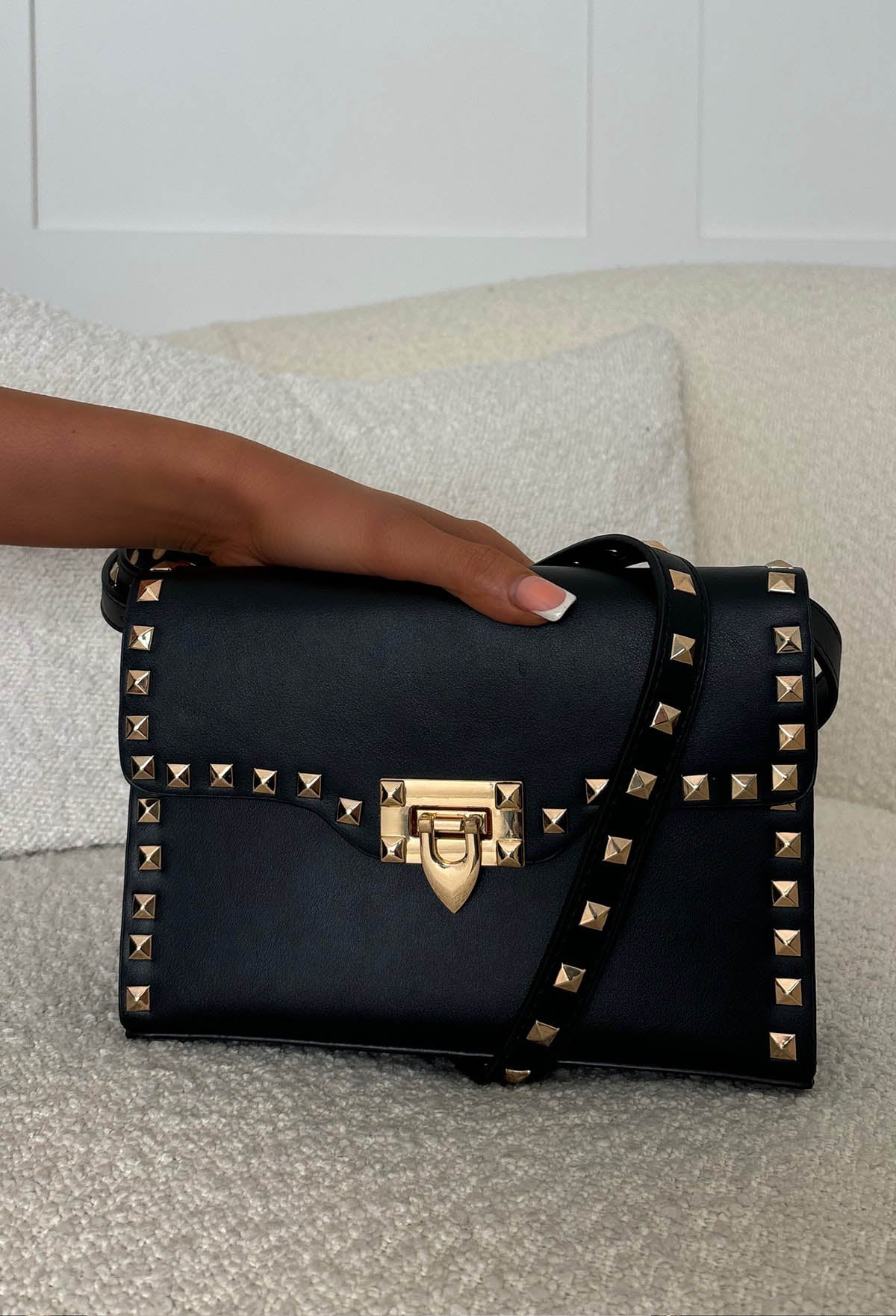 Sunset Boulevard Black Studded Flap Bag