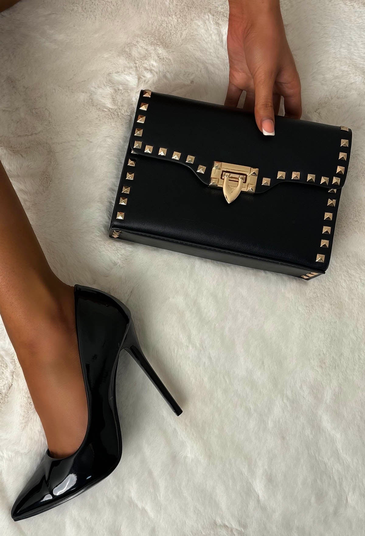 Sunset Boulevard Black Studded Flap Bag