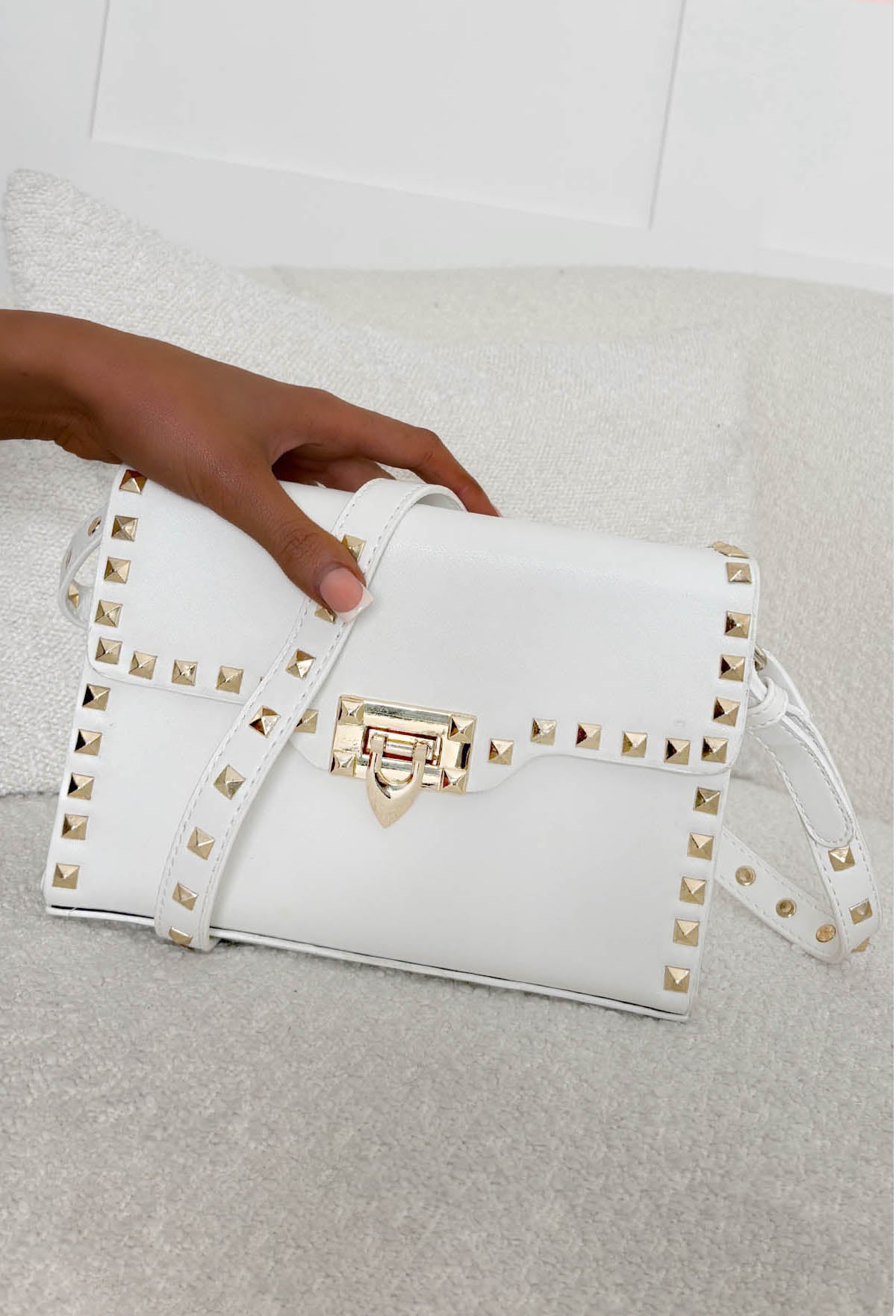 Sunset Boulevard White Studded Flap Bag