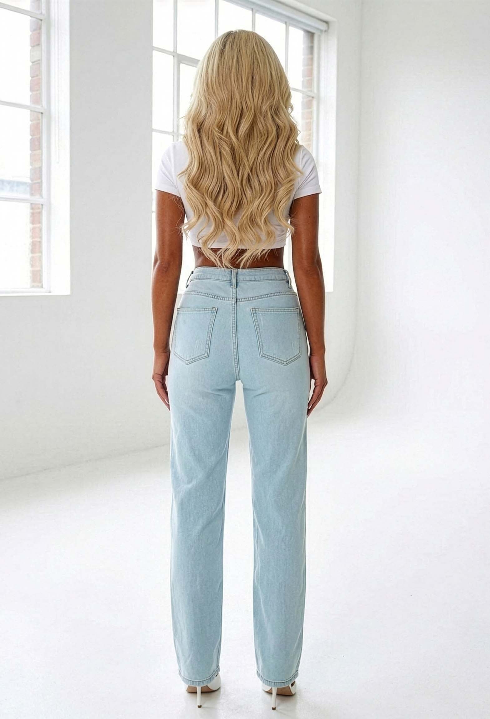 Suzie Light Wash Stretch Heavily Distressed Straight Leg Jeans