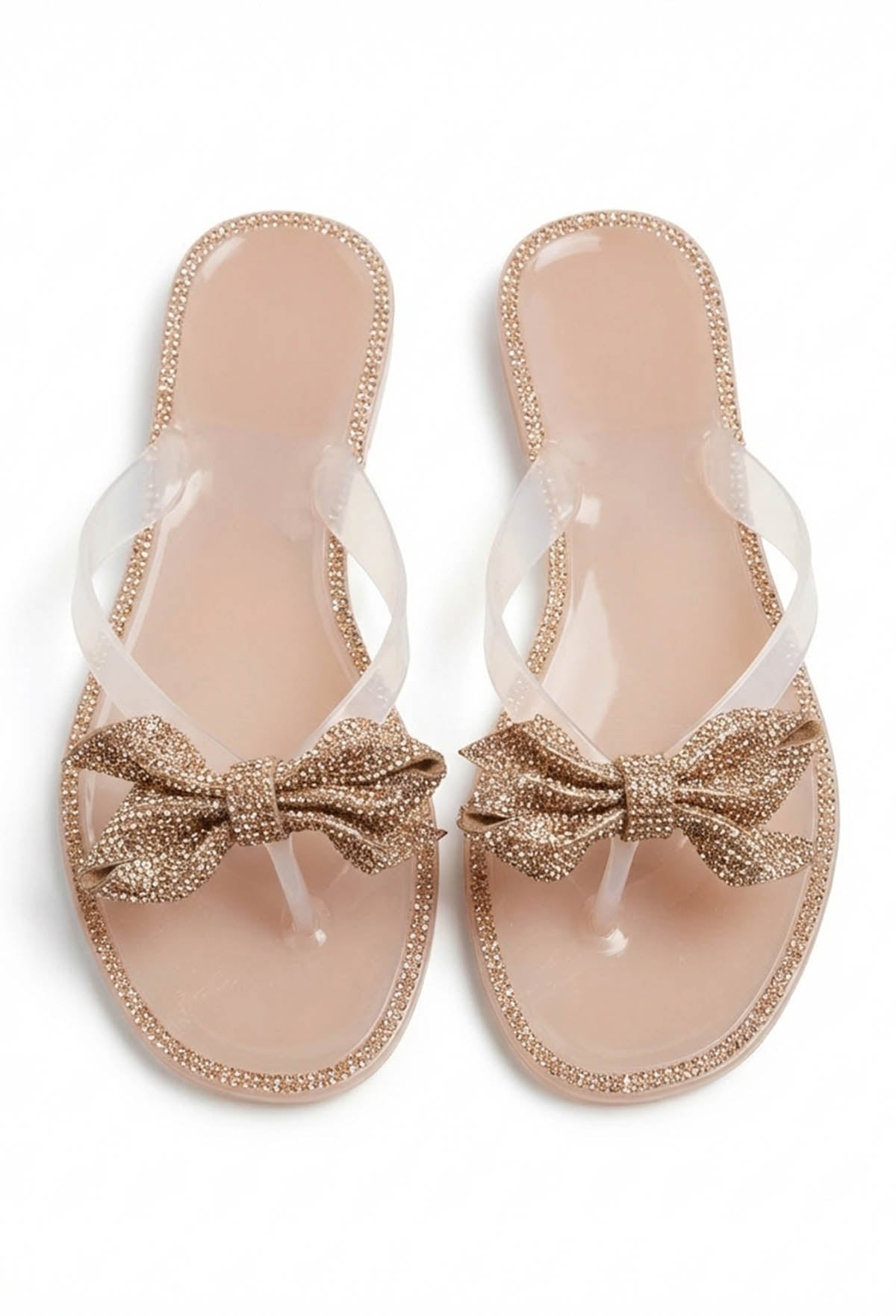Sweet And Sleek Nude Embellished Bow Sandals