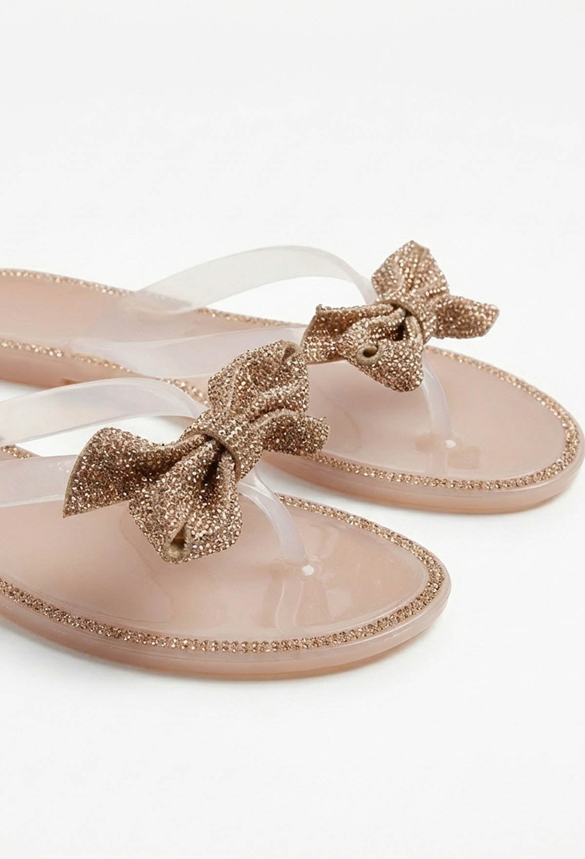 Sweet And Sleek Nude Embellished Bow Sandals