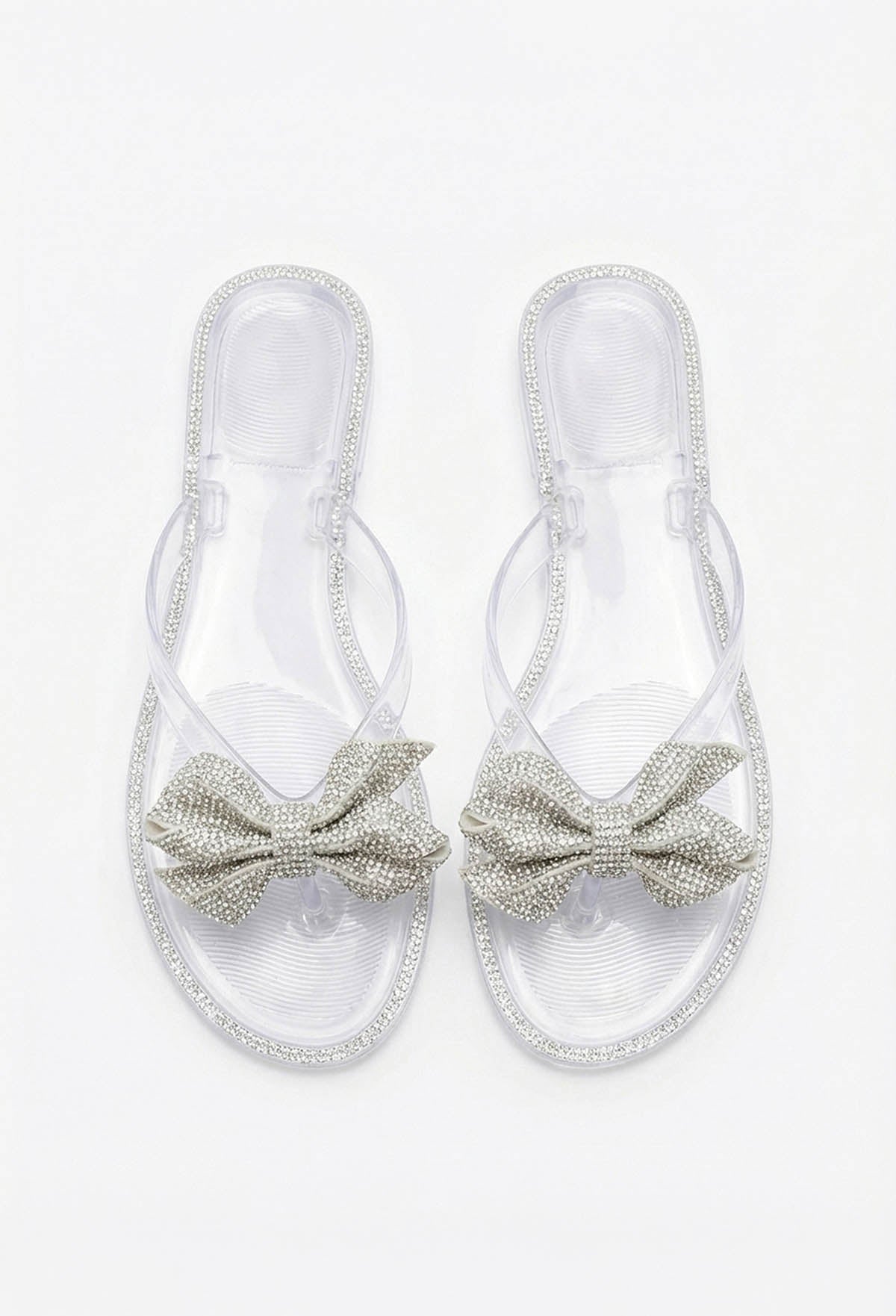 Sweet And Sleek Silver Embellished Bow Sandals