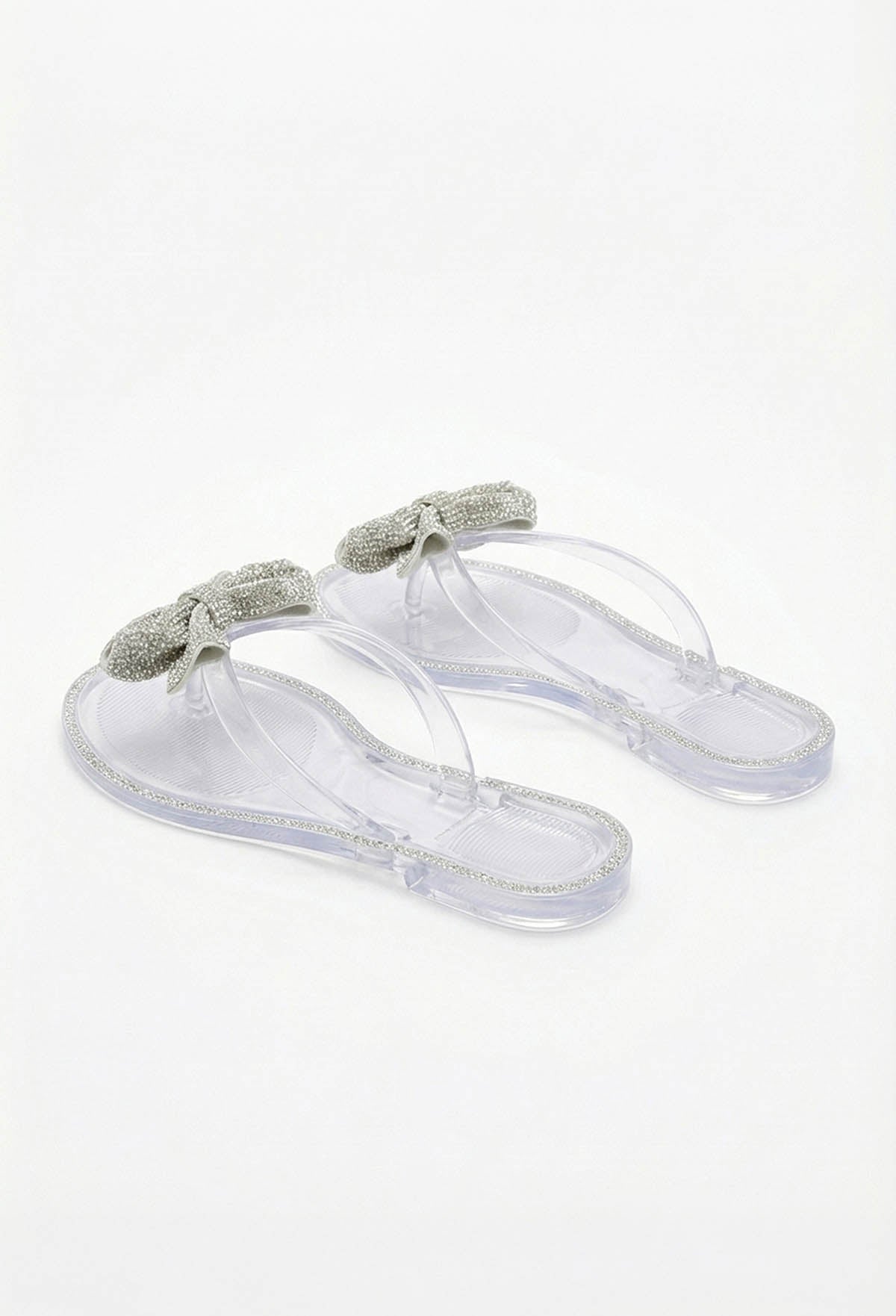 Sweet And Sleek Silver Embellished Bow Sandals