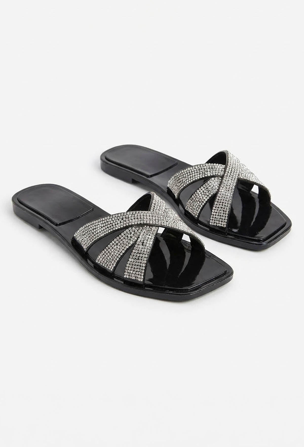 Sweet As Always Black Diamante Embellished Sandals