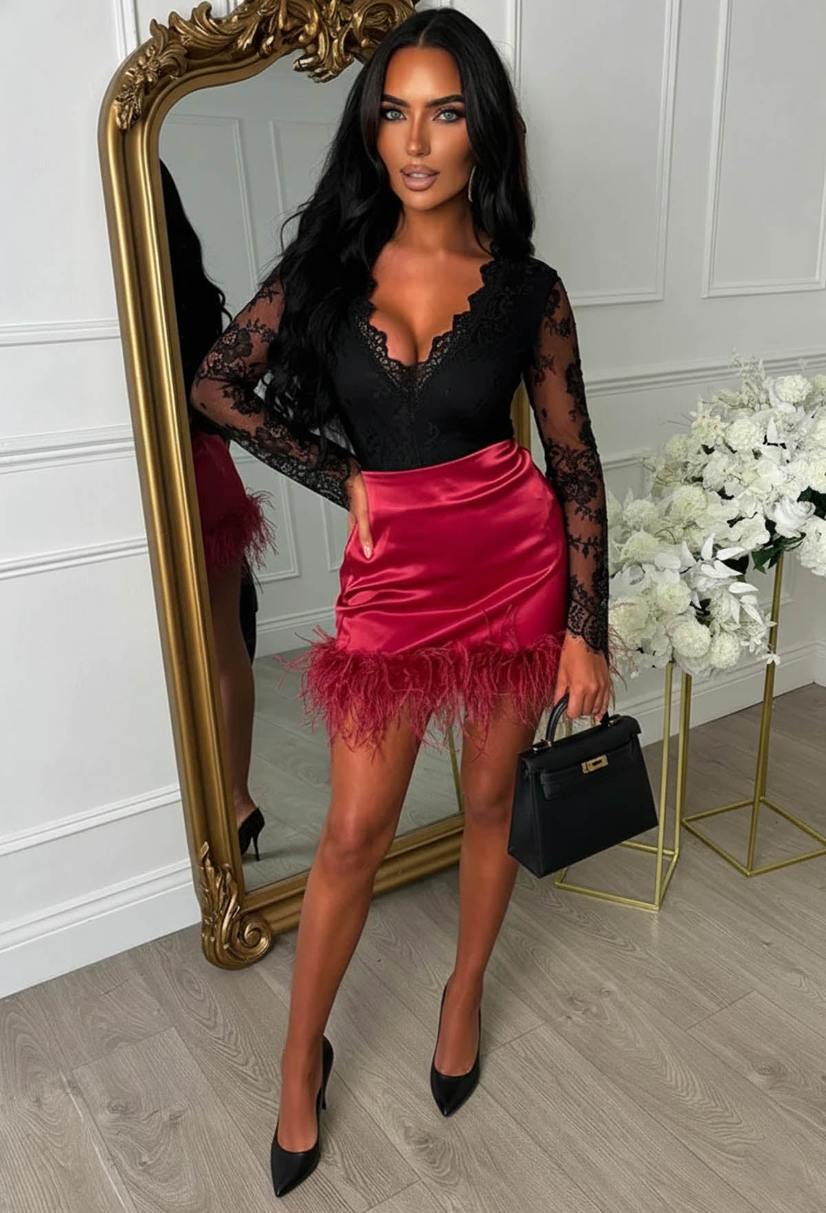 Sweetest Gem Burgundy Feather Satin Skirt