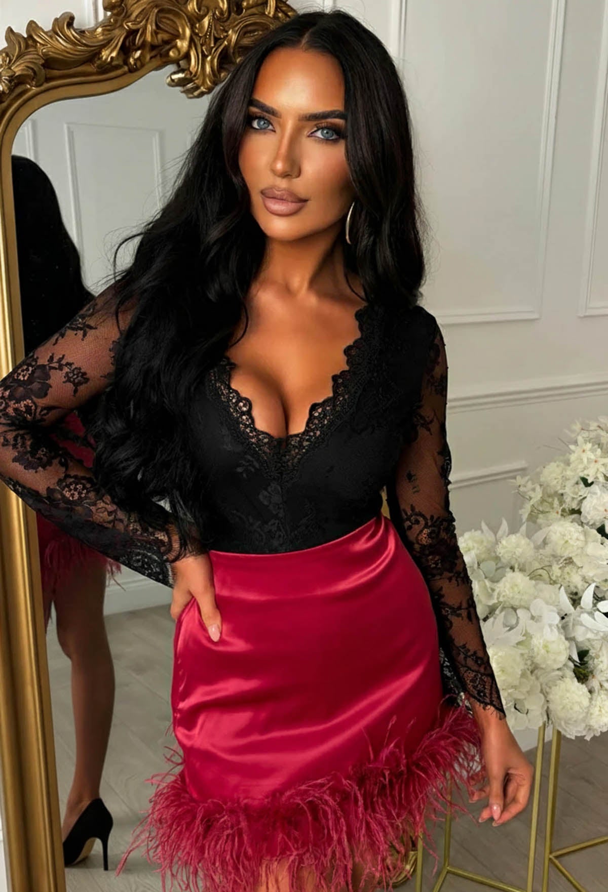 Sweetest Gem Burgundy Feather Satin Skirt