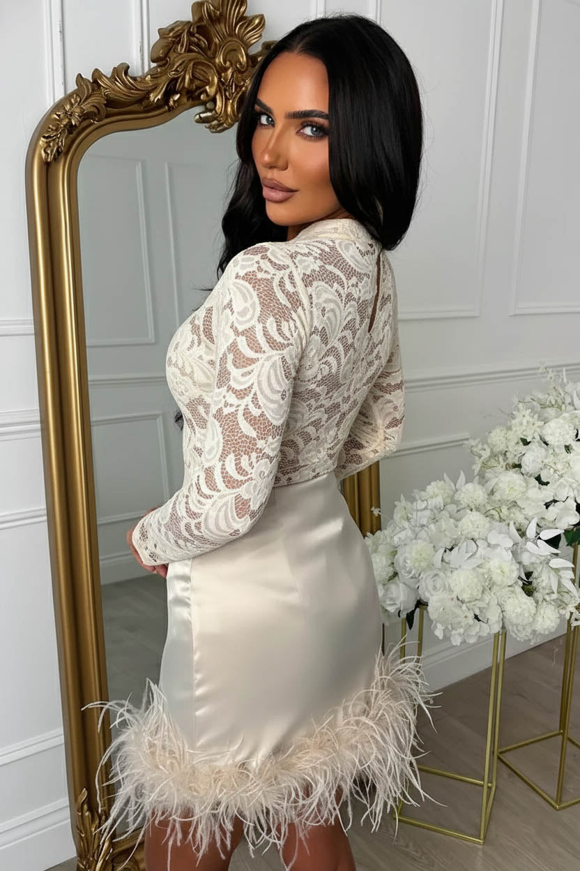 Sweetest Gem Champagne Feather Satin Skirt