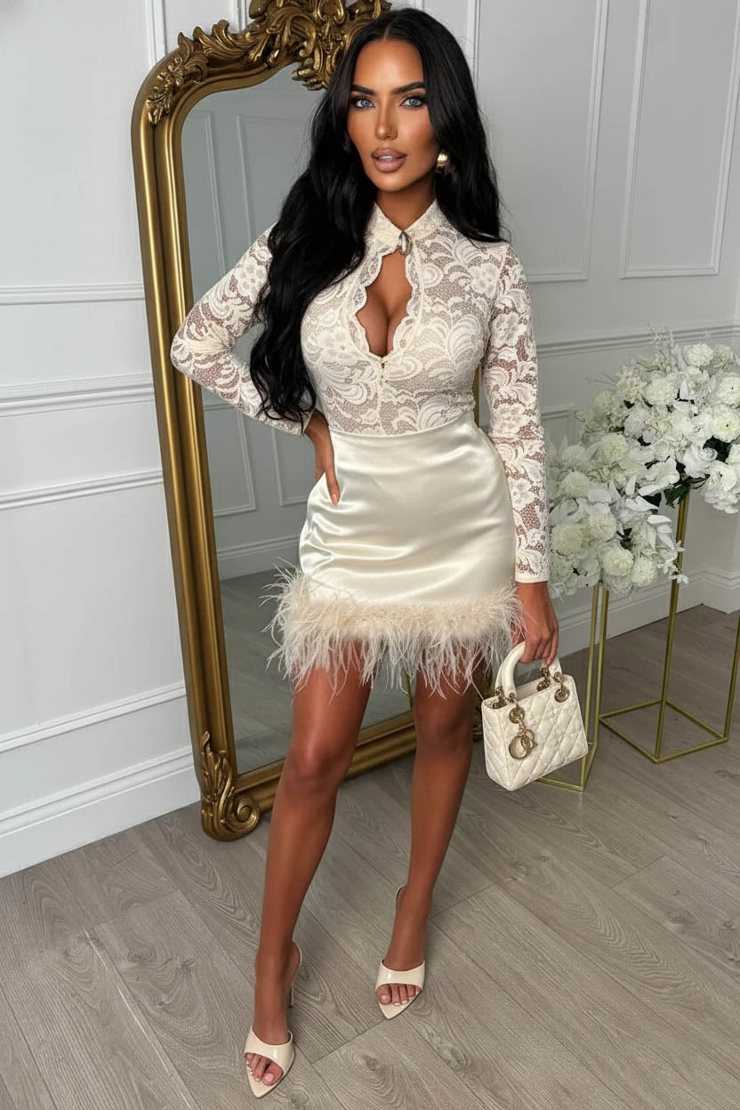 Sweetest Gem Champagne Feather Satin Skirt