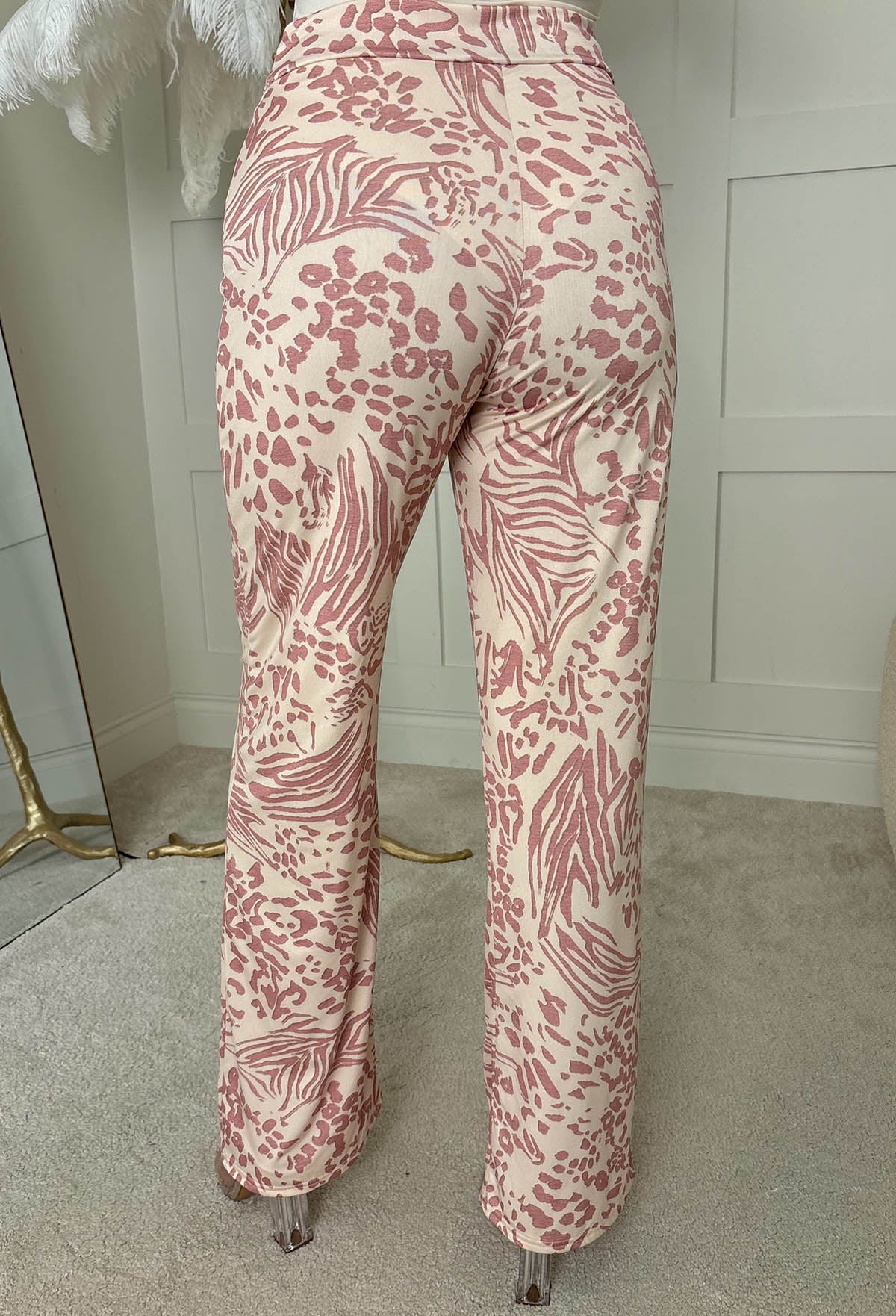 Sweetest Soul Light Pink Animal Print Slinky Straight Leg Trousers