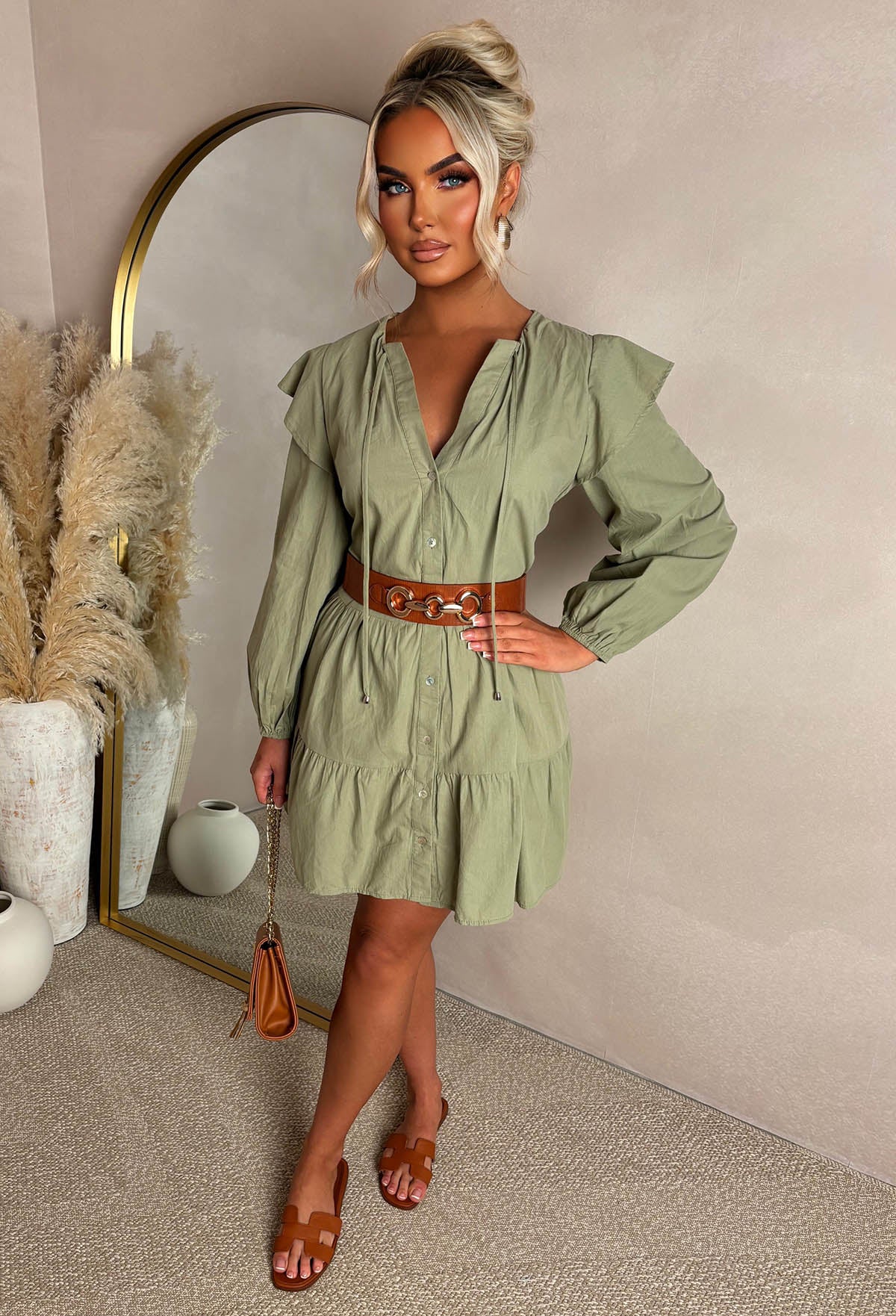 military style shirt dress 1990s-2000s Celine Military-style Khaki Shirt Dress