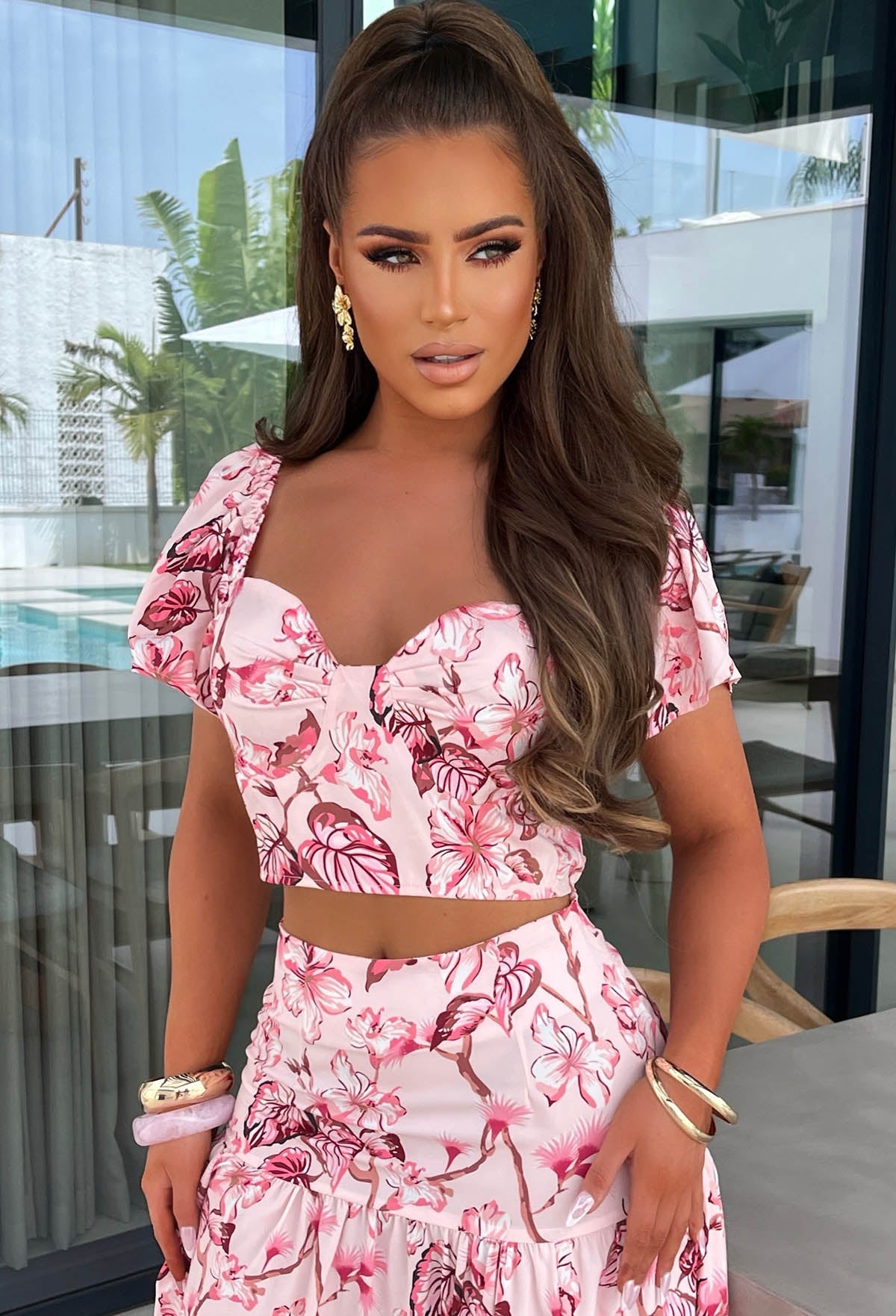 Tan Me Later Pink Floral Top & Skirt Co-ord Set