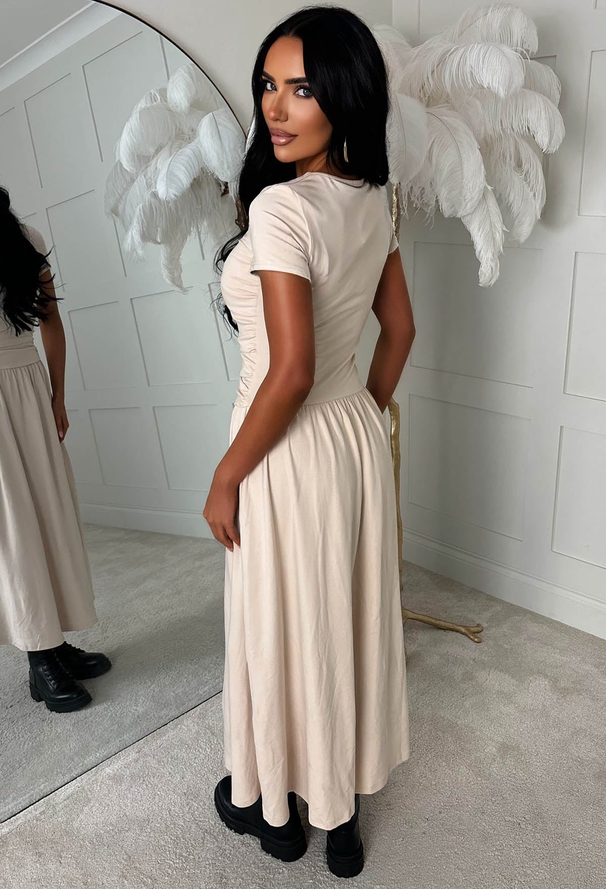 Tease Please Stone T Shirt Ruched Midi Dress