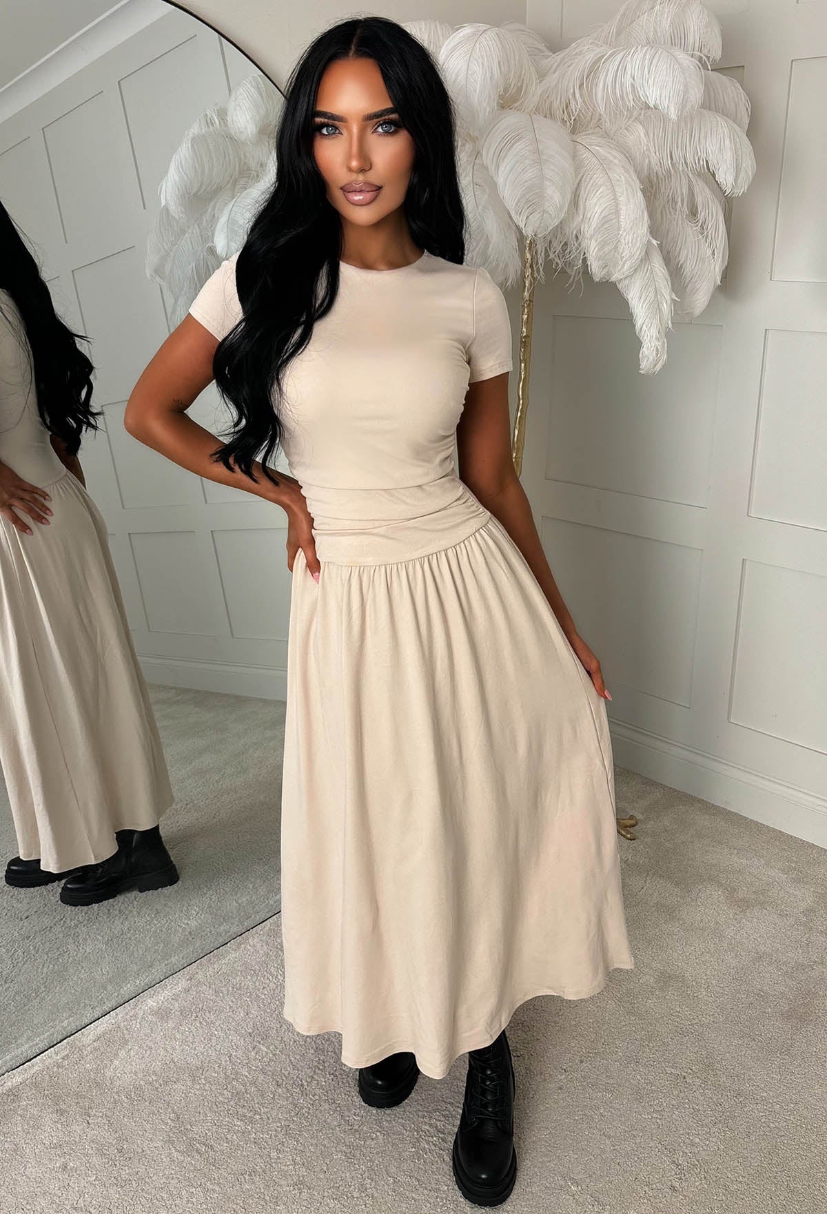 Tease Please Stone T Shirt Ruched Midi Dress