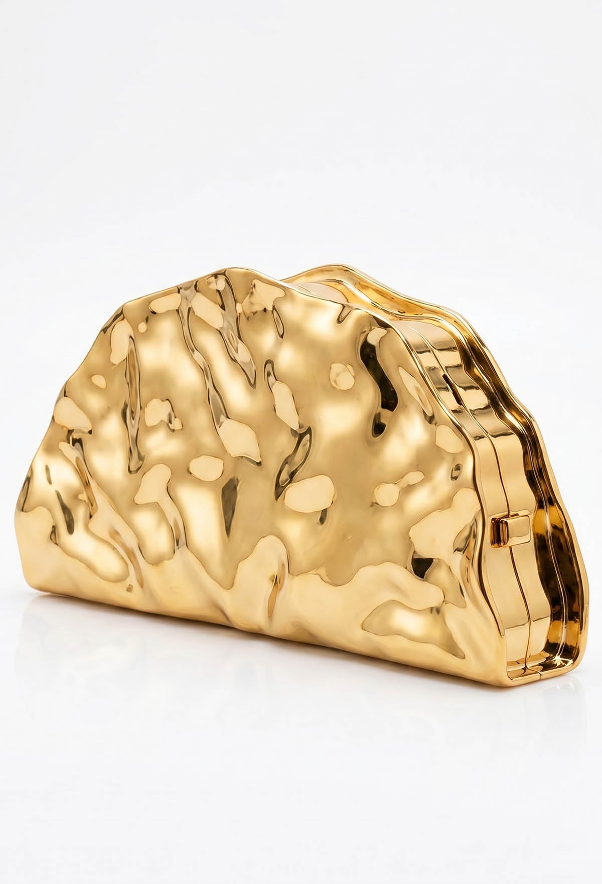 Theia Gold Hammered Clutch Bag