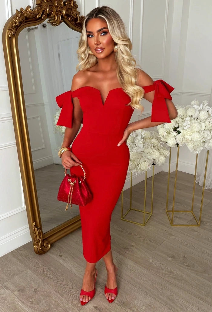 Tied With A Kiss Red Maxi Dress With Side Bow